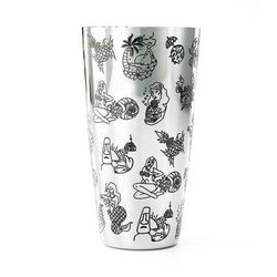 Barfly M37092 28 oz Bar Cocktail Shaker w/ Tiki Etched Designs, Mirror Finish, Silver