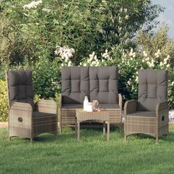 vidaXL Set da Pranzo da Giardino 3 pz con Cuscini in Polyrattan Grigio