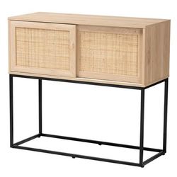 Amelia Mid-Century Modern Transitional Natural Brown Finished Wood And Natural Rattan Sideboard Buff by Baxton Studio in Natural Brown Black