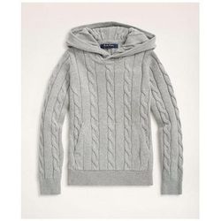 Brooks Brothers Boys Cotton Cable-Knit Hoodie Sweater | Light Grey Heather | Size Medium