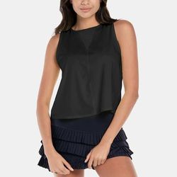 Lucky in Love Pleats Please Tank Women's Tennis Apparel Black