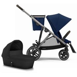 Cybex Gazelle S Single-to-Double Stroller + Cot Bundle - Navy Blue / Moon Black (Taupe Frame)