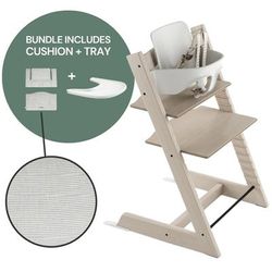 Tripp Trapp High Chair and Cushion with Stokke Tray -- Whitewash / Nordic Grey