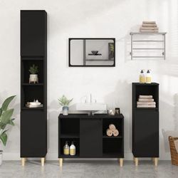 vidaXL Set Mobili da Bagno 3 pz Nero in Legno Multistrato