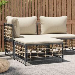 vidaXL Poggiapiedi da Giardino con Cuscino in Polyrattan Beige