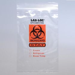 LK Packaging LAB20609STAT Lab-Loc Reclosable 3-Wall Specimen Bags - 6" x 9", Polyethylene, Clear, Printed "STAT", Case of 1000
