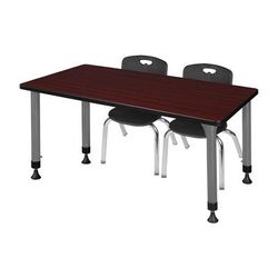 Regency Kee 66 x 30 in. Adjustable Classroom Table In Mahogany & 2 Andy 12 in. Stack Chairs In Black & Grey Base - Regency MT6630MHAPGY45BK