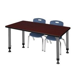 Regency Kee 48 x 24 in. Adjustable Classroom Table In Mahogany & 2 Andy 12 in. Stack Chairs In Blue & Grey Base - Regency MT4824MHAPGY45NV