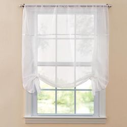 Wide Width BH Studio Sheer Voile Tie-Up Shade by BH Studio in Eggshell (Size 36" W 44" L) Window Curtain
