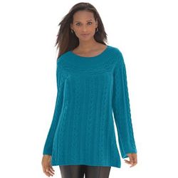Plus Size Women's Cable Sweater Tunic by Jessica London in Deep Teal (Size L)