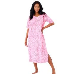 Plus Size Women's Long Tagless Sleepshirt by Dreams & Co. in Pink Leopard (Size 5X/6X)