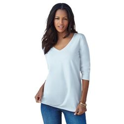 Plus Size Women's Ultimate Long Sleeve V Neck Tee by Roaman's in Pale Blue (Size 34/36) Shirt