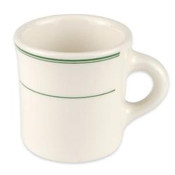 Homer Laughlin HL3001 8 3/4 oz Coffee Mug - China, Ivory w/ Green Band, White