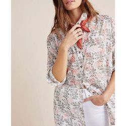 Anthropologie Tops | Anthropologie Enchanted Oversized Cotton Cream Floral Button Up Shirt | Color: Cream/Red | Size: Xs