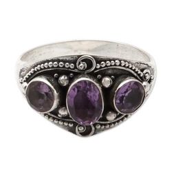'Sterling Silver Multi-Gemstone Ring with Amethysts from Bali'