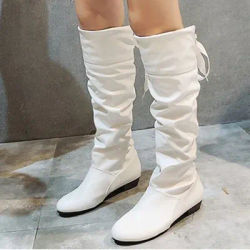 Chaussures pour femmes 2022 printemps genou bottes hautes rouge noir blanc bottes hautes femme plissé talon bas décontracté en cuir femme chaussures longues