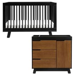 Babyletto Hudson 3-in-1 Convertible Crib + 3-Drawer Changer Dresser Bundle - Black / Black / Natural