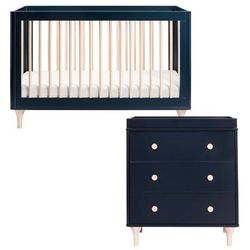 Babyletto Lolly 3-in-1 Convertible Crib + 3-Drawer Changer Dresser Bundle - Navy / Washed Natural