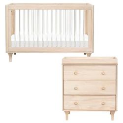 Babyletto Lolly 3-in-1 Convertible Crib + 3-Drawer Changer Dresser Bundle - Washed Natural / Acrylic
