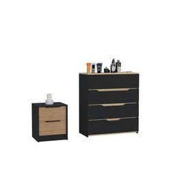 Canby 2 Piece Bedroom Set, Nightstand + Drawer Dresser, Black / Pine / Light Oak - FM Furniture CBED93