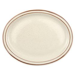 Libbey DSD-14 13 1/4" x 10 1/8" Oval Desert Sand Platter - Speckled, (2) Brown Bands, White