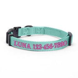 Personalized Solid Dog Collar, Teal, X-Small, Blue