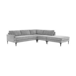 Serena Gray Velvet Large RAF Chaise Sectional with Black Legs - REN-L05130-BLK-SEC5R