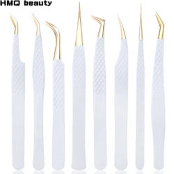 1Pc White-gold Anti-Static Tweezers For Eyelash Extension Eyebrow Stainless Steel Set Beauty Precision Tweezers Makeup Tools