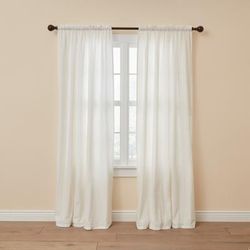 Wide Width Poly Cotton Canvas Rod-Pocket Panel by BrylaneHome in Eggshell (Size 48" W 108"L) Window Curtain Drape