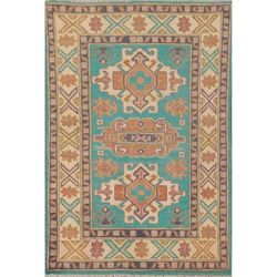Turquoise Green Kazak Oriental Foyer Rug Handmade Wool Carpet - 2'7" x 4'3"