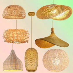 Rotin osier bambou bois suspension plafond Lustre Lustre lampe suspendue tricoté à la main tressé maison salon chambre décor