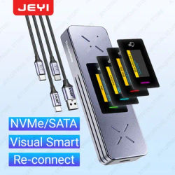 JEYI Visual Smart M.2 NVMe NGFF SSD Enclosure, Supports 5s Write Protection, 3s Re-connect, USB 3.2 Gen2 10Gbps, UASP Trim