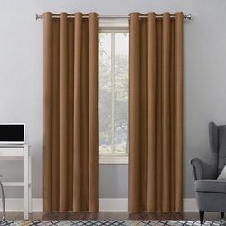Wide Width Cameron Texture Grommet Window Panel by BrylaneHome in Pecan (Size 50" W 63" L)