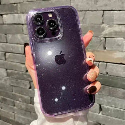 Luxury Bling Glitter Purple Clear Case For iPhone 16 Pro Max 15 14 Plus 13 12 11 X XR XS Transprent Acrylic Shockproof Cover