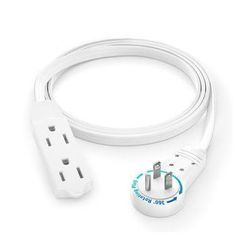 Maximm Cable Original Style 360° Rotating Flat Plug Extension Cord (3', White) ADW-360-3303-W