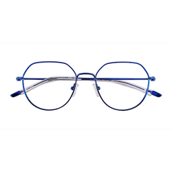 Unisex s round Shiny Blue Titanium Prescription eyeglasses - Eyebuydirect s Zeus