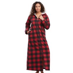 Plus Size Women's Long Hooded Fleece Sweatshirt Robe by Dreams & Co. in Red Buffalo Plaid (Size 1X)