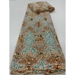 Tissu de dentelle de séquence africaine, tulle français nigwin, broderie de paillettes, matériel de mariage Asoebi, haute qualité, 2.5 verges, dernière éclaircissement RC