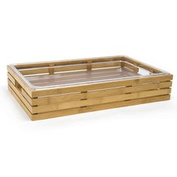 Front of the House BHO068BBB20 Rectangular Ice Housing / Pan Set - 21" x 13" x 3 3/4", Bamboo, Brown