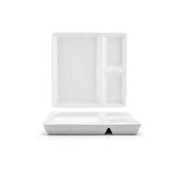 Front of the House DAP075WHP23 7 1/2" Square Mod Divided Plate w/ (3) Compartments - Porcelain, White