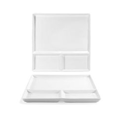 Front of the House DDP072WHP21 10 3/4" Square Mod Divided Plate w/ (3) Compartments - Porcelain, White