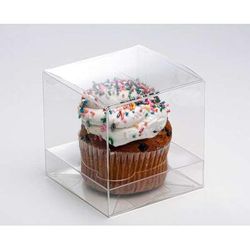 Cupcake Boxes Jumbo Single Cupcake Clear Box & Tray Insert Set 4" x 4" x 4" 100 Sets