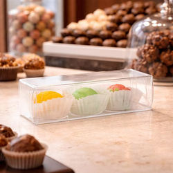Tiny Thin 3 Truffle Size Chocolate Boxes with Inserts for 3 Candies Chocolates & Truffles Size 1 3/8" x 1 3/8" x" 4 1/4" 100 Sets