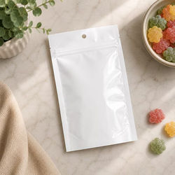 White Metallized Hanging Zipper Barrier Bags 4" x 6 1/2" 100 pack