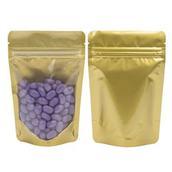 Small Zipper Pouch Baggies Hold 2 Ounces - Gold with Clear Front - Food Safe & Heat Seal Size: 4" x 2 3/8" x 6" 100 Bags Pouches