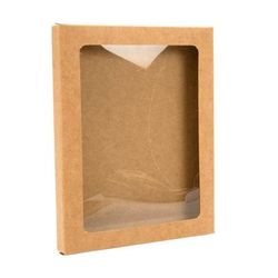 4 1/2" x 1/2" x 5 7/8" Kraft Paper Window Box with Attached PET Sheet A2 25 Pieces