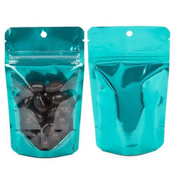 XS Food Safe Zipper Pouch Baggies - Clear Front with Teal Turquoise Back - Holds 1 oz. Size: 3 1/8" x 2" x 5 1/8" 100 Bags Pouches