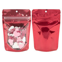 Small Food Safe Resealable Gusset Zipper Pouch Bags - Clear Front Red Back - Holds 2 oz. Size: 4" x 2 3/8" x 6" 100 Bags Pouches