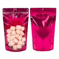 Large Resealable Gusset Pouch Bags Pink with Clear Front - Holds 8 oz. to 12 oz. Size: 6 3/4" x 3 1/2" x 11 1/4" 100 Bags Pouches