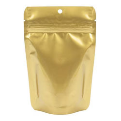 Gold Metallized Stand Up Zipper Pouch with Hang Hole 4" x 2 3/8" x 6" 100 pack